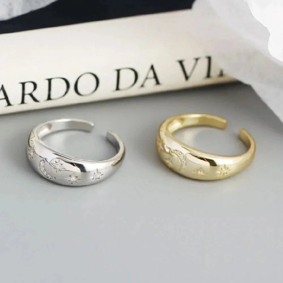 Minimalist 925 Sterling Silver Moon & Star Celestial Ring Dome Midi Thumb Ring - Picture 5 of 5